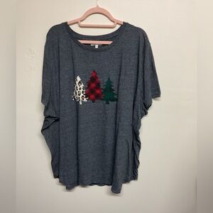 Maurices Charcoal Tee with Plaid Tree Accents